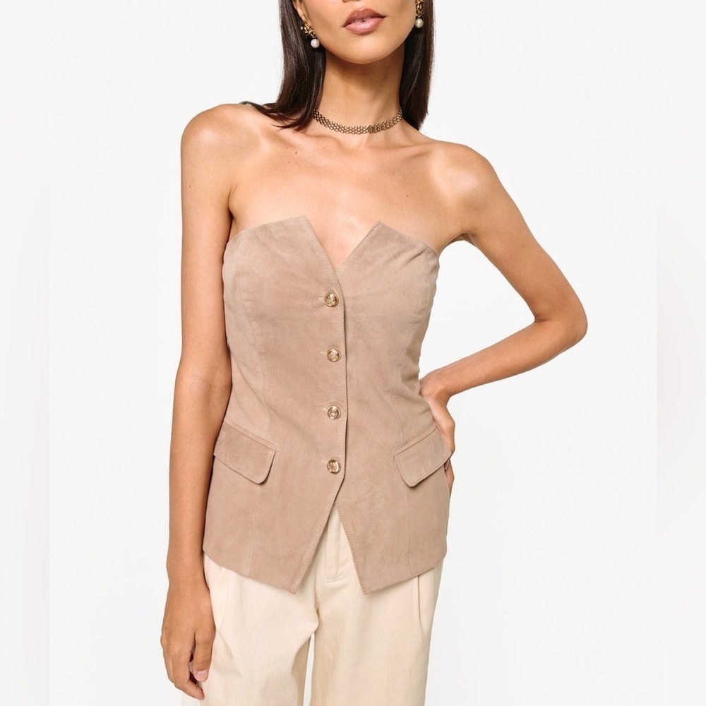 NWT Cami NYC Zamora Suede Leather Corset Vest Incense Tan Sz 8